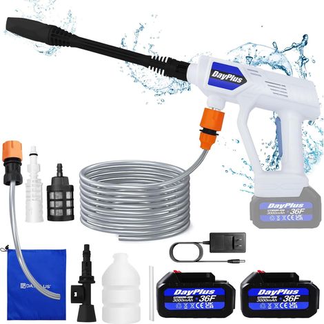 Nettoyeur haute pression portable sans fil, nettoyeur haute pression portable avec deux batteries, nettoyeur haute pression portatif avec buse, tuyau de 5 mètres, adapté au lavage de voiture/ameubleme