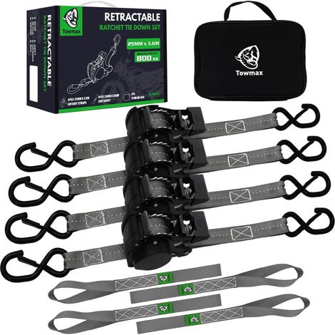 Kit de sangles de serrage automatiques 4 pièces, 3,6m x 25mm avec crochets en S et sangles souples