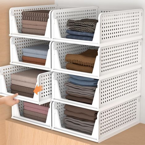 Support de rangement pour armoire, boîte de rangement empilable 4 pièces, support de rangement pour tiroirs, panier de rangement pour armoire de séchage, blanc