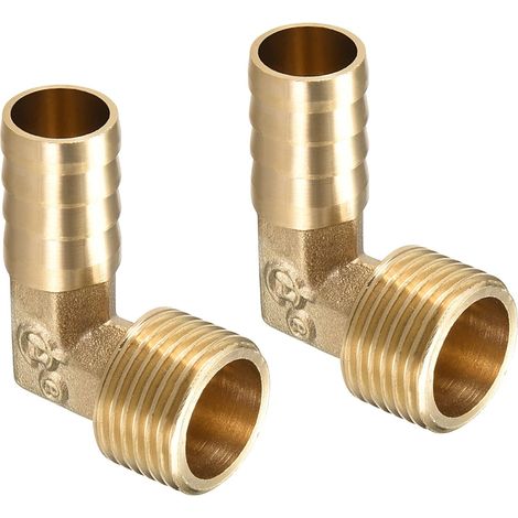 Raccord Cannelé 14mm Barbelé à 1/2" PT Mâle Filetage Tuyau x 2PCS 90 Degré Coude Laiton Barbillon pour Air Eau Carburant Pneumatique Tuyau, Or - (1/5)