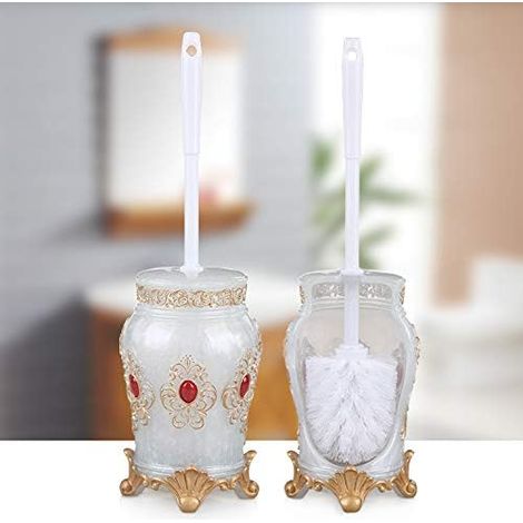 ZOLGINAH Brosse De Toilette Set Brosse De Sol Créatif Ménage Salle De Bain Brosse De Toilette Manche Long Brosse De Toilette Porte Brosse De Toilette, Fleur d'hibiscus Perle Blanc