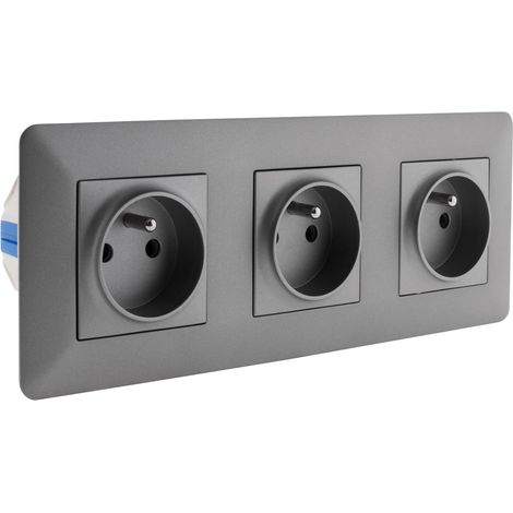 1 Prise Triple 2P+T, Bornes Automatiques, Design Titanium, Pour Rénovation Électrique (1/3)
