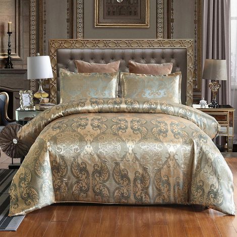 Bettwäsche-Set 220x240 cm Satin Gold Vintage Klassisch 3-teilig mit Reißverschluss