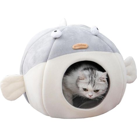 Niche pour Chat d'intérieur Lit Niche Chat D'intérieur Niche pour Chien D'intérieur Cabane pour Chat 2 en 1 pour intérieur avec Coussin Amovible Lavable Lit Doux Et Auto-Chauffant pour Chat(34x32x32cm (1/5)