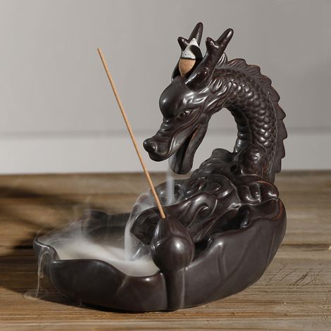 Brûleur d'encens à reflux en céramique, brûleur d'encens dragon en céramique, décoration bouddhiste pour la maison (1/5)