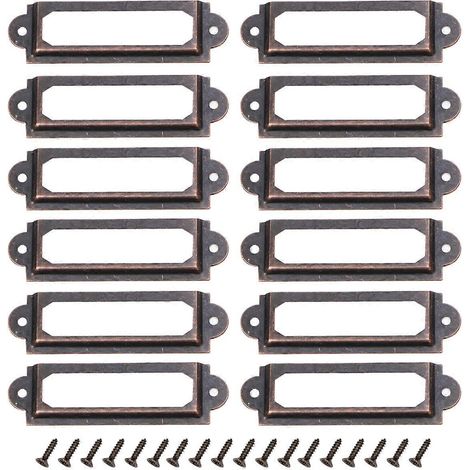 Lot de 25 porte-étiquettes rétro en métal pour tiroirs de classement, avec 50 vis, pour tiroirs d'armoires et de bureaux (rouge).-6X1.7CM
