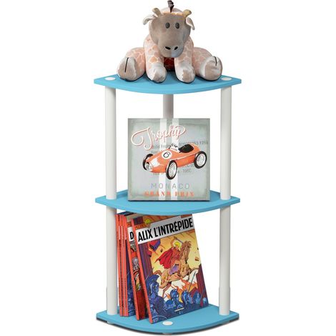 Étagère Polyvalente pour Présentoir d'Angle à 3 Niveaux, Bleu Clair/Blanc (1/5)