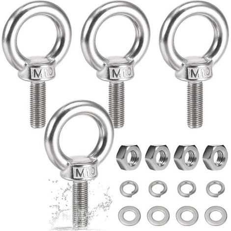 Anneau de levage M10 Lot de 4 Acier inoxydable 304 Fixation sécurisée Usage industriel et extérieur Argent (1/5)
