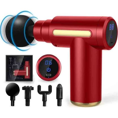 Pistolet de massage musculaire - FOLAYA - Mini - 6 niveaux de vitesse - 4 têtes de massage - Silencieux (1/4)