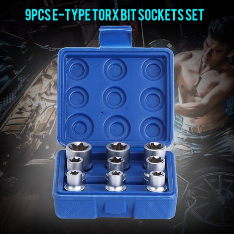 Kit d'outils de réparation comprenant 9 douilles Torx de type E (entraînement 1/2") E10 E24 (1/5)