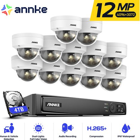 ANNKE 12MP PoE Kit de videovigilancia,12 x cámaras exteriores color visión nocturna infrarrojos,micrófono incorporado, detección personas/vehículos,24 /7 Sistema de Vigilancia 4TB (1/5)