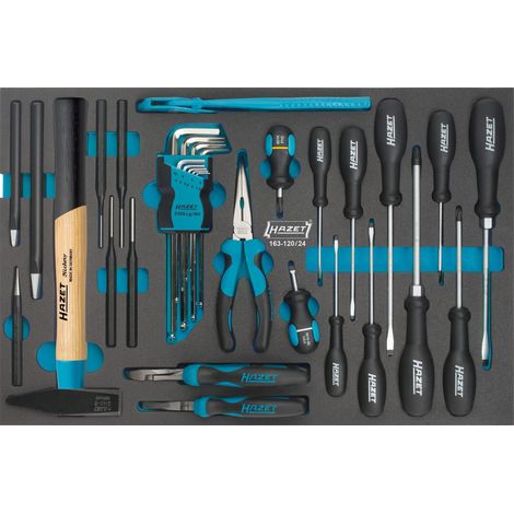 Hazet Jeu d'outils universels - Profil Phillips PH, Profil à fente, Profil à 6 pans intérieurs - Nombre d'outils: 24 - 163-120/24 (1/4)