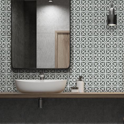 Sticker Mural Carrelage adhésif Cuisine Salle de Bain - 24 STICKERS CARREAUX DE CIMENT AZULEJOS CARA - 24stickers10x10cm (1/5)