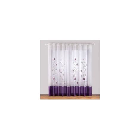 140 x 245 cm,2 Panneaux Violet Voile Rideaux Panneau Semi Transparent Voilage Fenêtre Voilage Rideaux Floral Brodé Drapé avec Œillet pour Salon Chambre Cuisine Balcon (1/5)