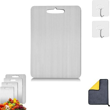 Tabla de cortar de titanio, tabla de cortar de titanio, tabla de cortar de acero inoxidable, ideal para diversas tareas de cocina (25 x 15 cm) (1/5)