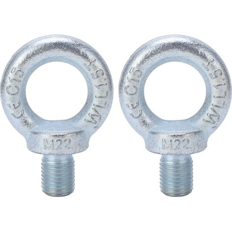 Ortviai Anneaux de levage en acier au carbone galvanisé M22 – 2 pièces, filetage profond, résistant à la corrosion