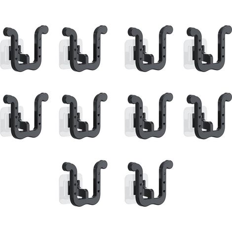 Lot de 10 supports muraux pour chaussures en polypropylène avec fixation autocollante dimensions 8 x 3,5 x 7 cm pour petits espaces placards salle de bain et cuisine couleur noire (1/5)