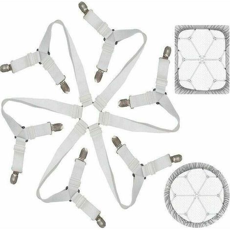 Tendeur Drap Housse Lit Drap Réglable Attache Drap Housse élastique 3 Voies 6 Ctés Feuilles De Literie Bretelles Drap De Lit Attaches Pour Draps De Lit Coussin De Canapé Matelas Blanc (1/4)
