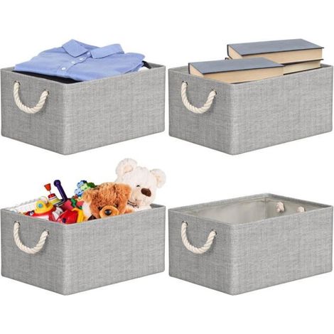 Lot de 4 Boîte de Rangement en Tissu/ 40 x 30 x 20 cm/ Panier de Rangement Pliable (Gris et Beige)