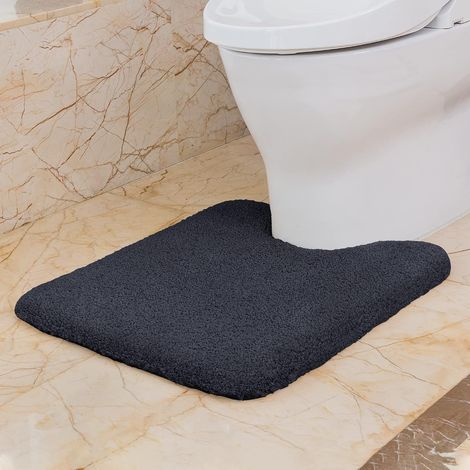 Tapis Contour WC Antidérapant Tapis de Toilette WC Épaissi Absorbant Tapis Salle de Bain Ultra Doux en Microfibre, Séchage Rapide, Lavable en Machine - 50 x 60cm (Noir) (1/4)