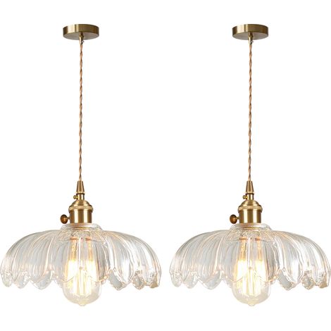 2pcs Suspension en Verre Abat-Jour Fleur Plafonnier Vintage Rétro E27 Lampe Suspendue pour Cuisine Salle à Manger Chambre Transparent (1/5)