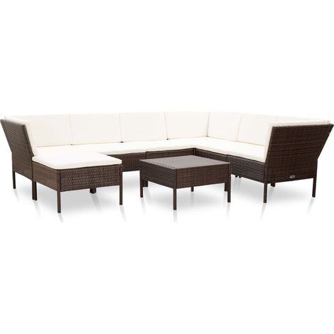 8-tlg. Garten-Lounge-Set mit Auflagen Poly Rattan Braun