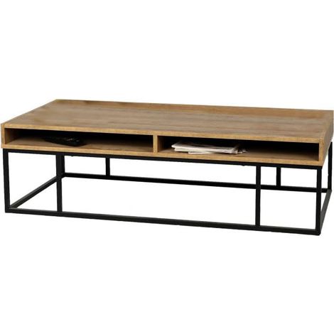 Table basse en bois et métal avec 3 niches "Yossi" - Marron/Noir - L 120 x P 59 x H 35 cm - Livraison gratuite (1/4)