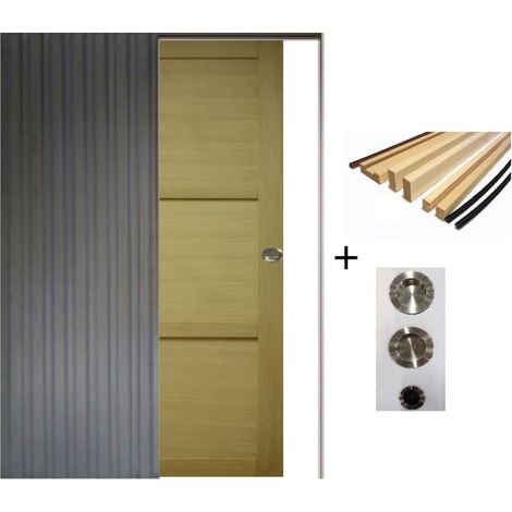 Porte Coulissante Ayous 3 Panneaux H204 X L93 Cm, Galandage, Kit Finition (coquille Et Tire Doigt) Gd Menuiseries