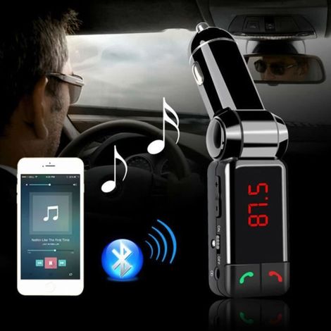 Kit mains libres Bluetooth pour voiture avec lecteur MP3, émetteur FM, carte SD/TF, lecteur USB et télécommande pour le style de votre voiture. (1/4)