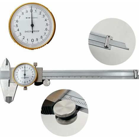Cadran Étriers 0-150mm 0.02mm Haute Précision Industrie Acier inoxydable Vernier Caliper Pied à coulisse à cadran Outil de mesure métrique antichoc (1/5)