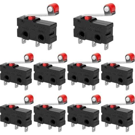 Lot de 10 Micro Interrupteur de Fin de Course Interrupteur Levier de Rouleau AC 250V 5A SPDT 1NO 1NC Mini Momentanée Action Instantanée Commutateurs (1/4)