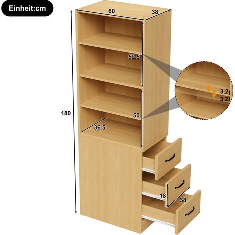 Étagère slim en bois avec tiroirs latéraux et étagères réglables, 78,5 x 66,5 x 12,5 cm, HOMAIRE (1/5)