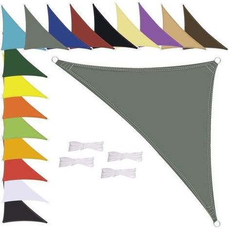 Voile d'ombrage triangulaire, imperméable, résistant aux intempéries, polyester de qualité supérieure, plusieurs longueurs et largeurs au choix, avec cordes de fixation, 1,6 x 1,6 x 1,6 x 1,6 m (1/5)