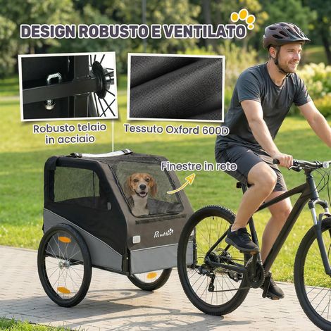 Remorque vélo pliable en métal pour chiens moyens, en tissu Oxford 600D avec housse amovible, grise (1/4)
