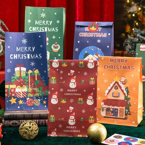 24 sacs en papier de Noël pour les cadeaux de Noël, sacs plats pour les pâtisseries