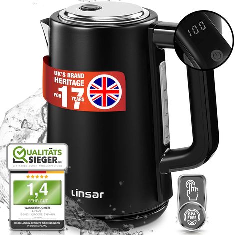 Bouilloire Électrique - temperature réglable, acier inoxydable, 1,7l - fonction maintien au chaud, 5 réglages de température 70-100°C - filtre anti-calcaire, sans BPA - 2200 W (1/5)