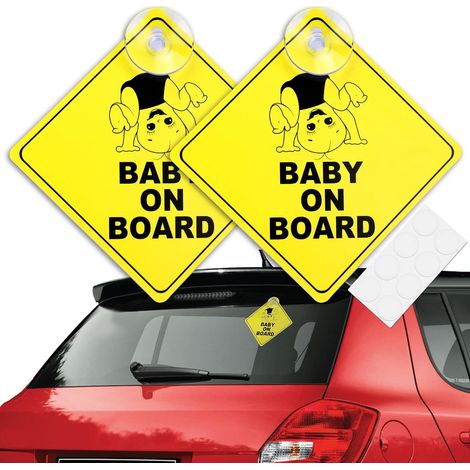 2Pièces Jaune Bébé à Bord Signe pour Voiture, Avec Ventouse Sticker Baby on Board Autocollants D'avertissement de Sécurité Réfléchissante pour Véhicules Panneaux Sticker Voiture Fenêtre Bébé (1/5)