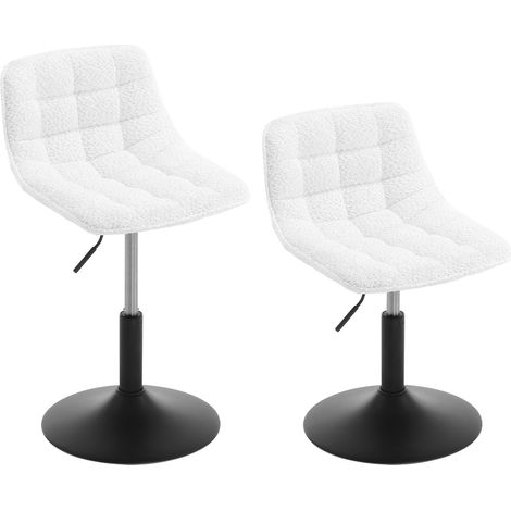 WOLTU Lot de 2 Tabourets de Maquillage en Chenille + Métal, Réglable en Hauteur, Tabouret de Cuisine, Tabouret avec Dossier, Chaise de Coiffeuse, Chaise de Salle à Manger Pivotante, Blanc (1/5)