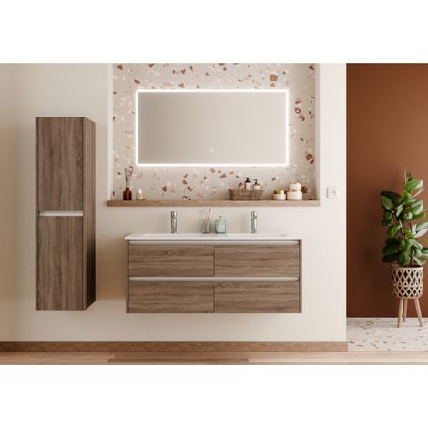 Sanitaire – Meuble double vasque 120 cm – Ensemble de meubles de salle de bain – 4 tiroirs avec fermeture amortie – Miroir LED antibuée 120 cm (1/5)