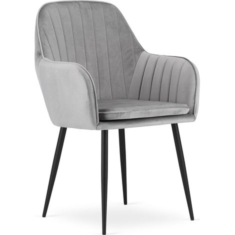 LUGO Stuhl – silbergrauer Samt / schwarze Beine x 1