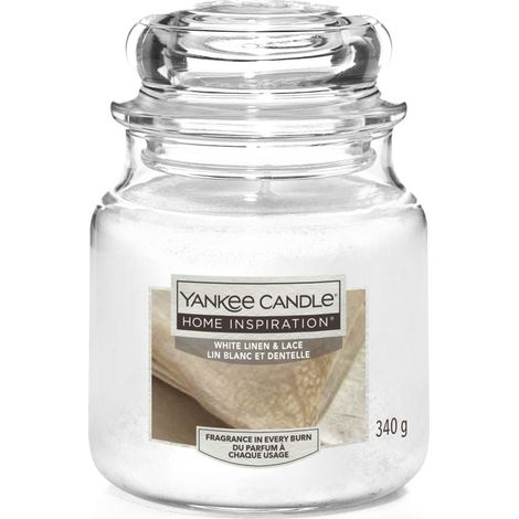 Yankee Candle Duftkerze Mittleres Glas White Linen & Lace 340 g, weiß Kerze Duft Kerze (1/3)