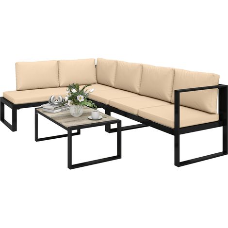 Canapé jardin 2 fauteuils 2 places chaise sans accoudoirs table basse 4 pièces kaki