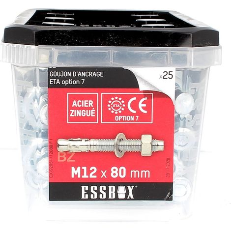 ESSBOX de 25 Goujons D'Ancrage 12X80 Acier (1/2)