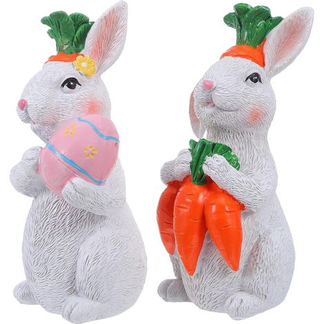 Lot de 2 Figurines Lapins en Résine Blanche, Mini Décorations de Printemps pour Intérieur et Jardin, Petites Statues Lapins Pâques, Ornement Féerique pour Décoration (1/5)