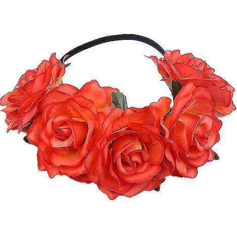 Couronne de roses, guirlande de fleurs, bandeau, accessoire de tête pour mariage et festival (rouge) (d-583-a)-orange