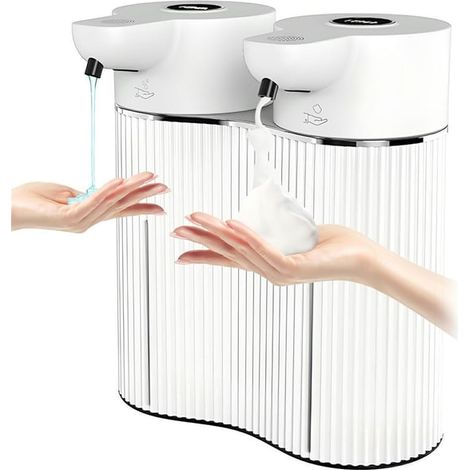 Distributeur de savon double, pompe à savon automatique sans contact pour lavage des mains avec mousse et gouttes (1/5)
