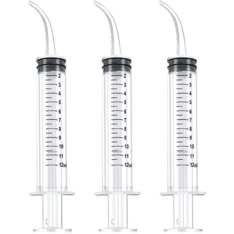 Seringue dentaire de 12 ml, seringue d'irrigation dentaire graduée à usage unique, seringue d'irrigation buccale à embout courbé pour le nettoyage et les soins dentaires (3 pièces) (1/5)