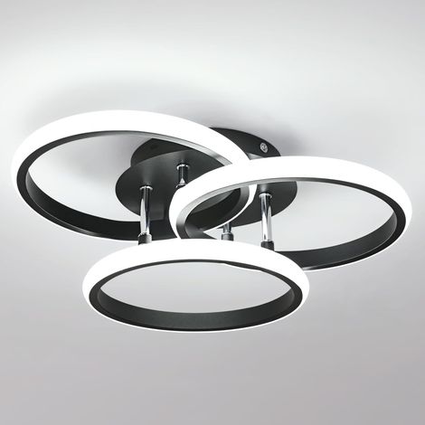 GOECO Plafonnier design triple cercle, aluminium, noir, 3 têtes, diamètre 40 cm, hauteur 11.5 cm, avec réglage de luminosité et télécommande, 39W, 220V (1/5)