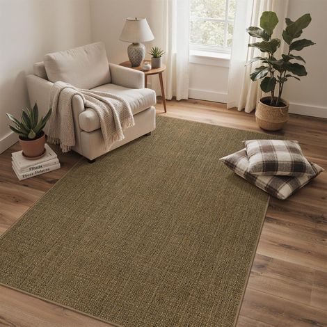 Tapis Intérieur Extérieur Effet Jute 120 x 170 cm, en Polyester, Lavable, Antidérapant et Facile d’Entretien, pour Salon, Balcon et Terrasse (1/5)