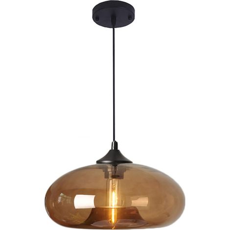Industrial Vintage Colorful Glass Pendant Light Retro Loft Bar E27 Ceiling Hanging Lamp Kitchen Dining Room Bedroom Chandelier 28cm (Brown) [Energy Class B]